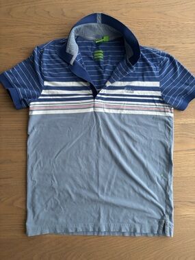 Boss Two-Tone Blue Striped Polo